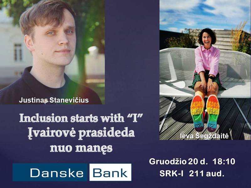 Danske banko lektoriai Ieva Šegždaitė ir Justinas Stanevičius pristatys paskaitą studentams